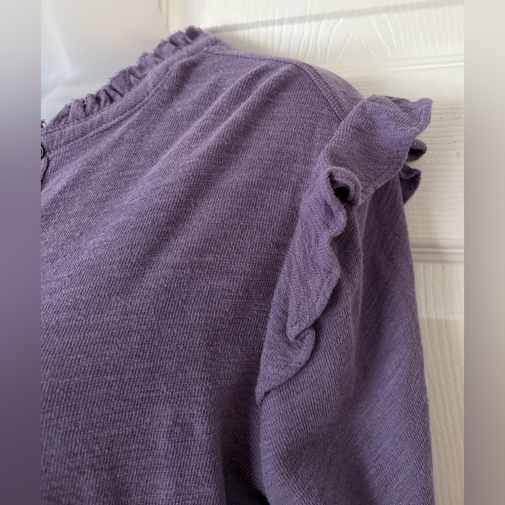 Pilcro Women’s Top Shirt Ruffled Henley Long Sleeve blouse cotton purple Medium - Picture 7 of 16